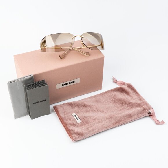 Miu Miu Women Sunglasses Gold Mirror Gradient Rectangle Rimless MUA51S 5AK20P main image 4